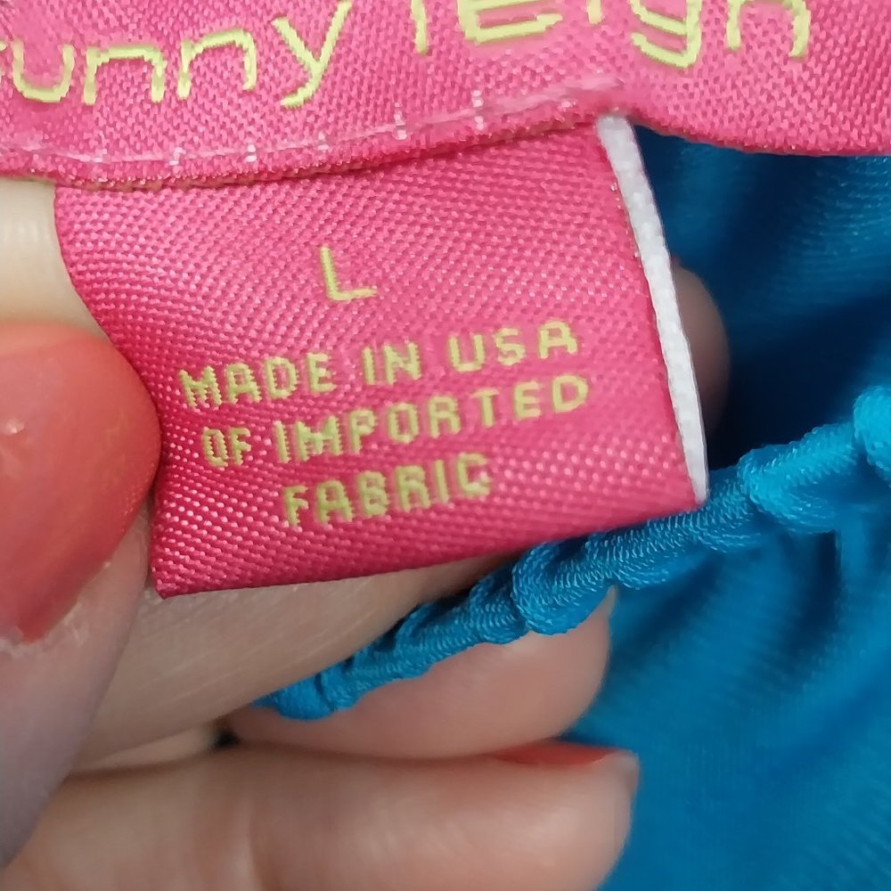 2957 Size Large Sunny Leigh Two Piece Teal Green Embellished Stretch Fabric Set - Picture 11 of 12